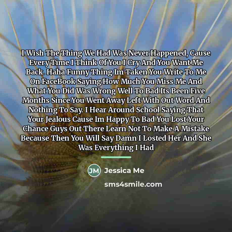 “I Wish The Thing We Had Was Never Happened, Cause…” quote by Jessica Me