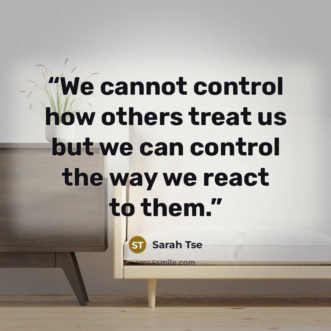“We cannot control how others treat us but we can control the way we react to them.” quote by Sarah Tse