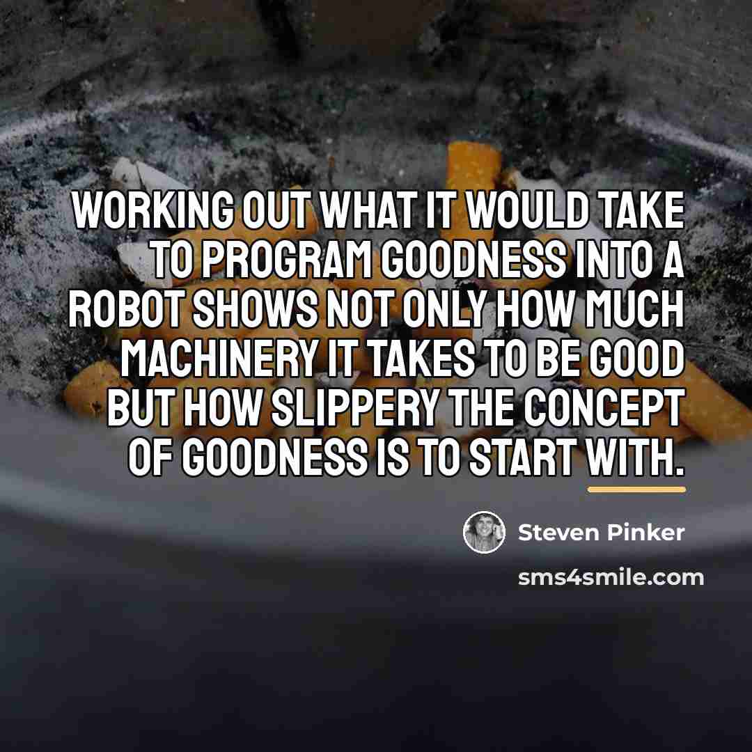“Working out what it would take to program goodness into…” quote by Steven Pinker