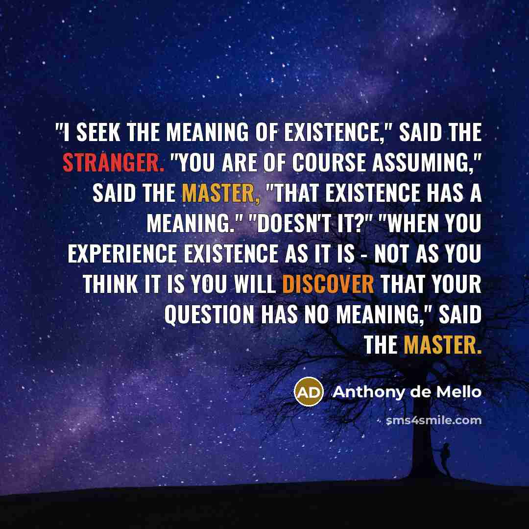 “"I seek the meaning of existence," said the stranger. "You…” quote by Anthony de Mello