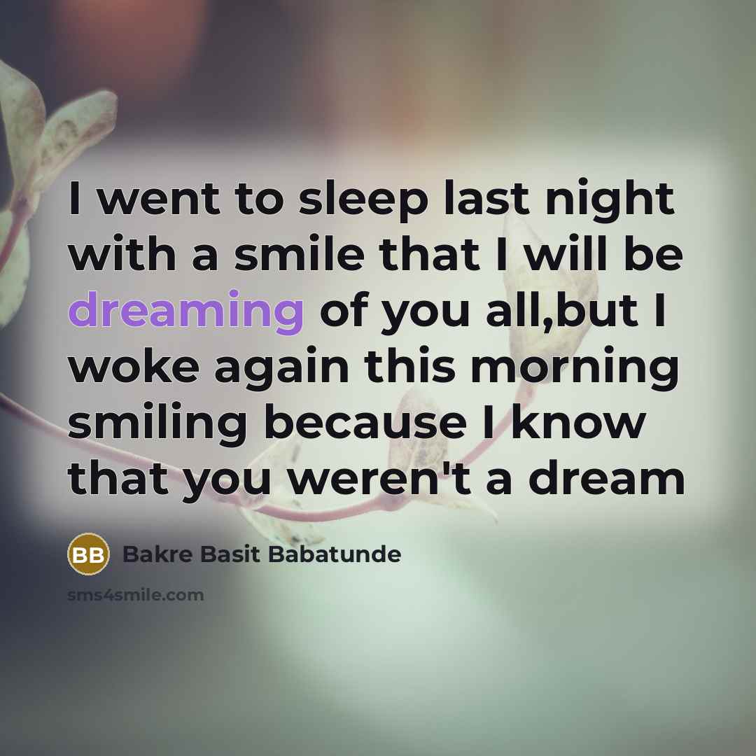 “I went to sleep last night with a smile that…” quote by Bakre Basit Babatunde