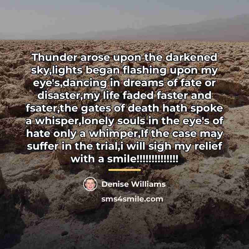 “Thunder arose upon the darkened sky,lights began flashing upon my…” quote by Denise Williams