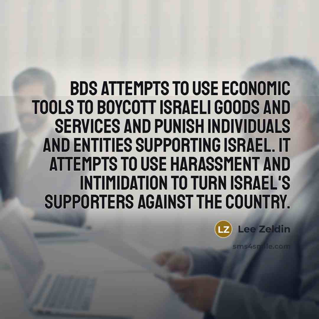 “BDS attempts to use economic tools to boycott Israeli goods…” quote by Lee Zeldin