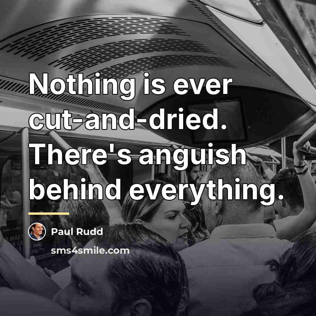 “Nothing is ever cut-and-dried. There's anguish behind everything.…” quote by Paul Rudd