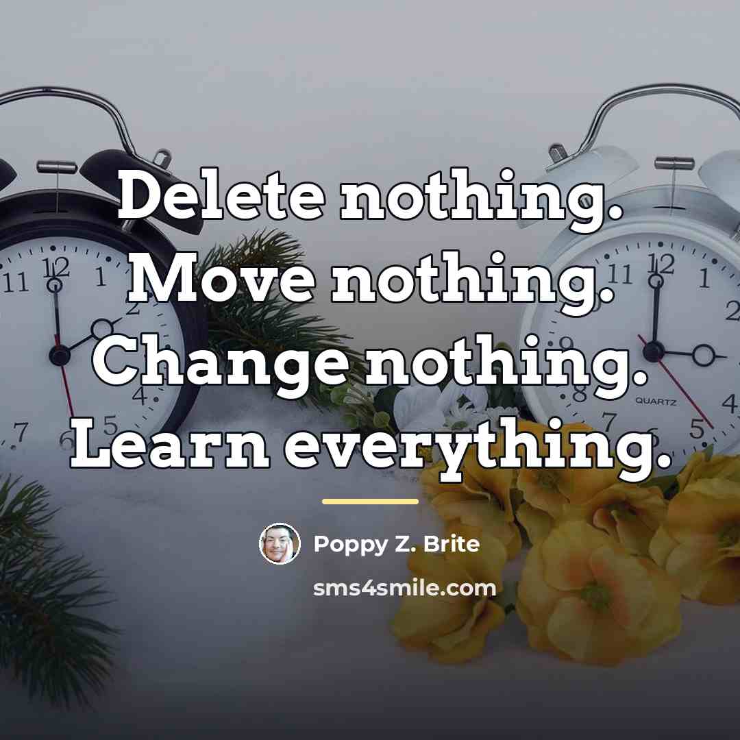 “Delete nothing. Move nothing. Change nothing. Learn everything.…” quote by Poppy Z. Brite