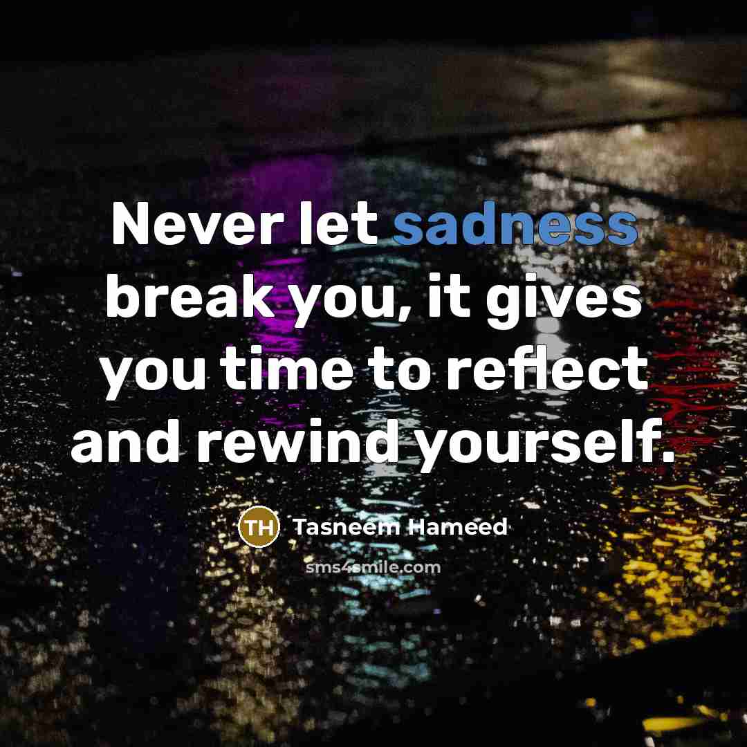 “Never let sadness break you, it gives you time to…” quote by Tasneem Hameed