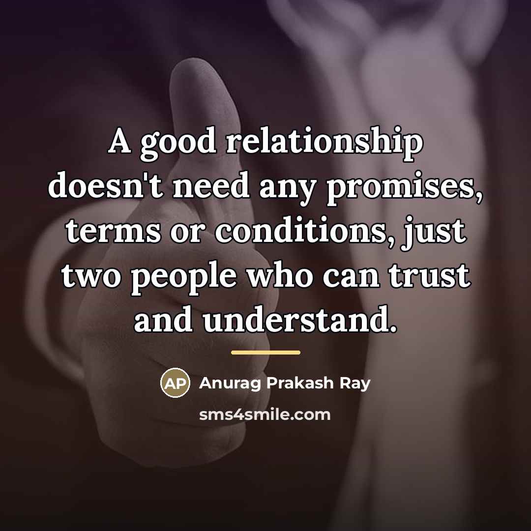 “A good relationship doesn't need any promises, terms or conditions,…” quote by Anurag Prakash Ray