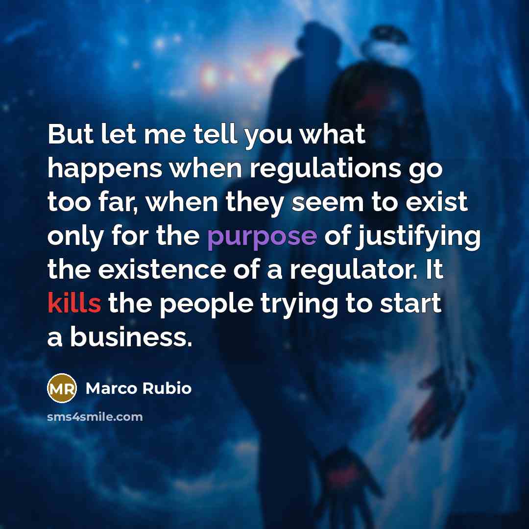 “But let me tell you what happens when regulations go…” quote by Marco Rubio