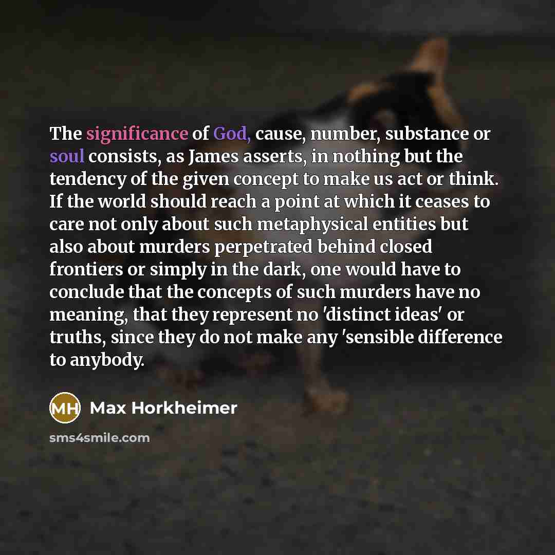 “The significance of God, cause, number, substance or soul consists,…” quote by Max Horkheimer