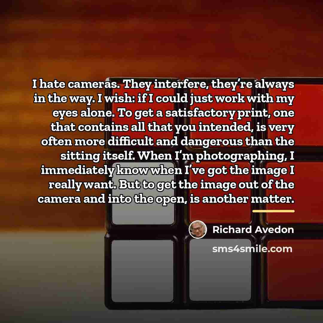 “I hate cameras. They interfere, they’re always in the way.…” quote by Richard Avedon