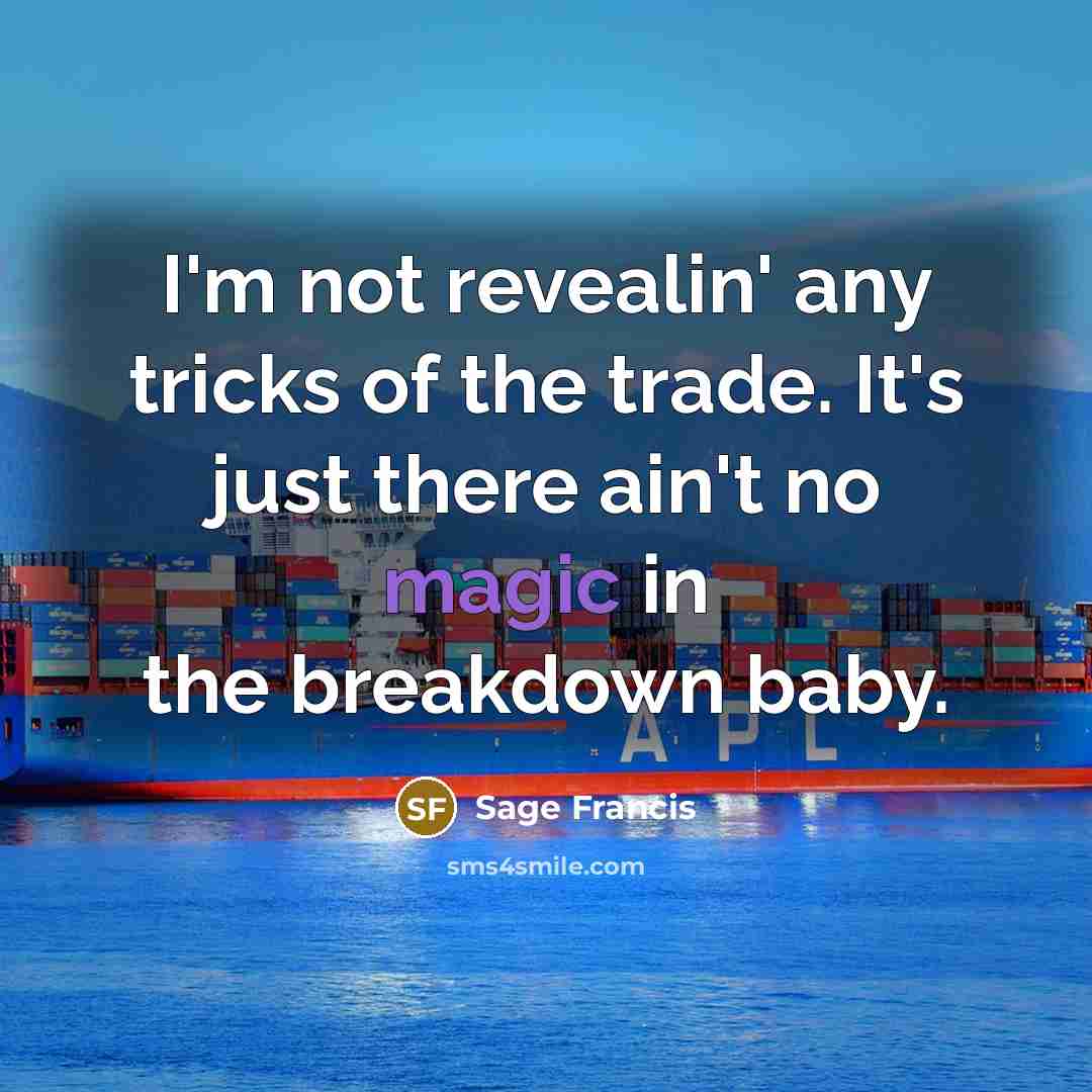“I'm not revealin' any tricks of the trade. It's just there ain't no magic in the breakdown baby.” quote by Sage Francis