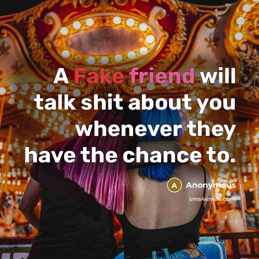 “A Fake friend will talk shit about you whenever they have the chance to.” quote by Anonymous