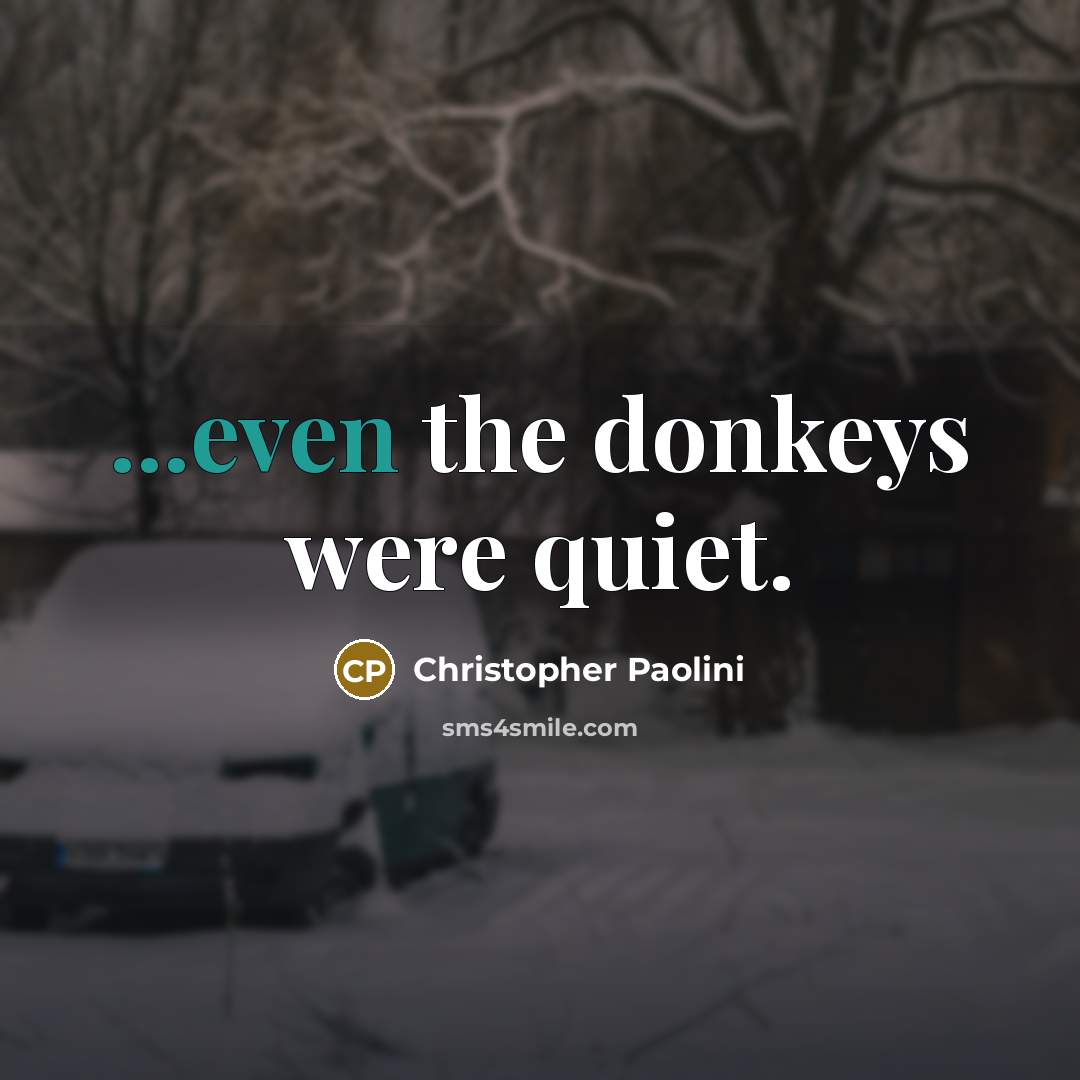 “...even the donkeys were quiet.…” quote by Christopher Paolini