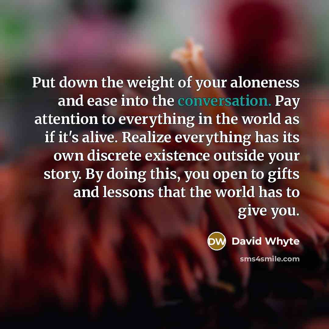 “Put down the weight of your aloneness and ease into…” quote by David Whyte