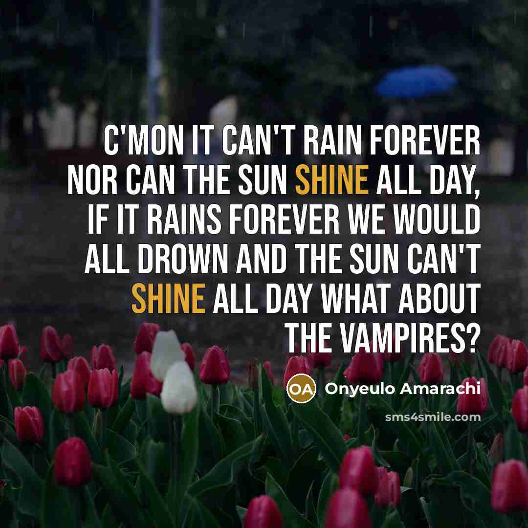 “C'mon it can't rain forever nor can the sun shine…” quote by Onyeulo Amarachi