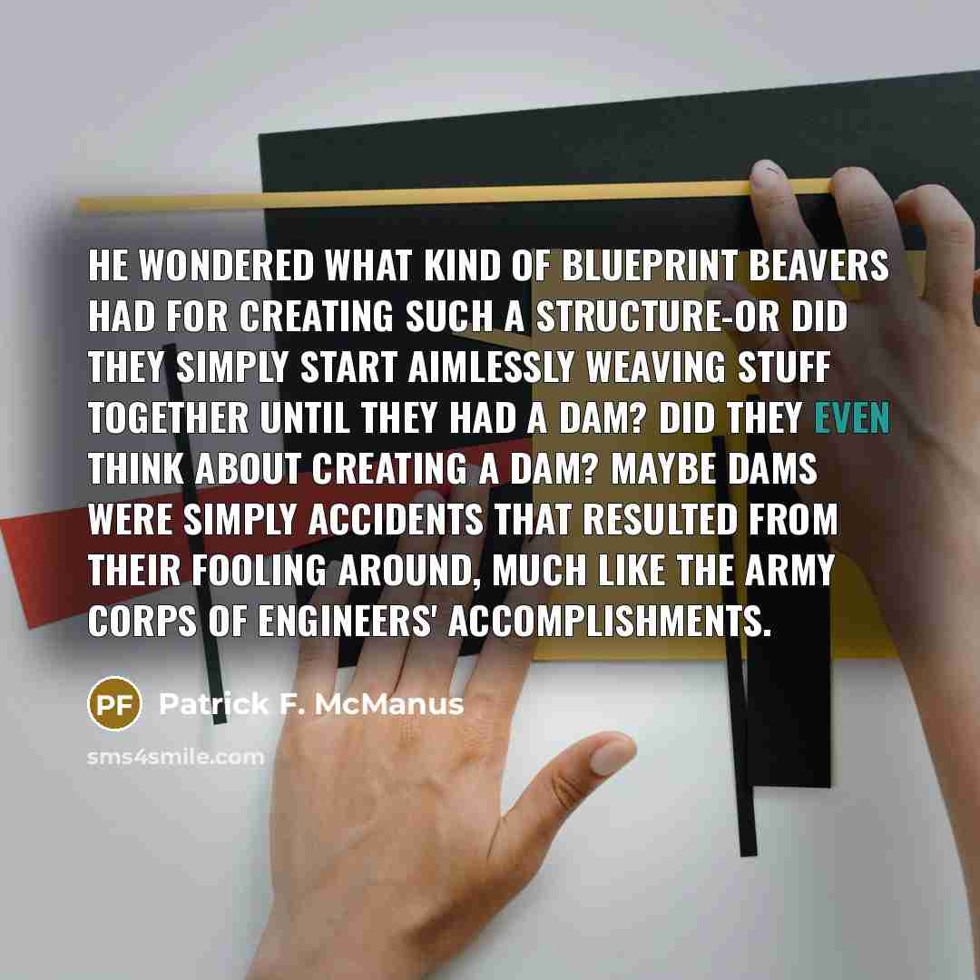 “He wondered what kind of blueprint beavers had for creating…” quote by Patrick F. McManus