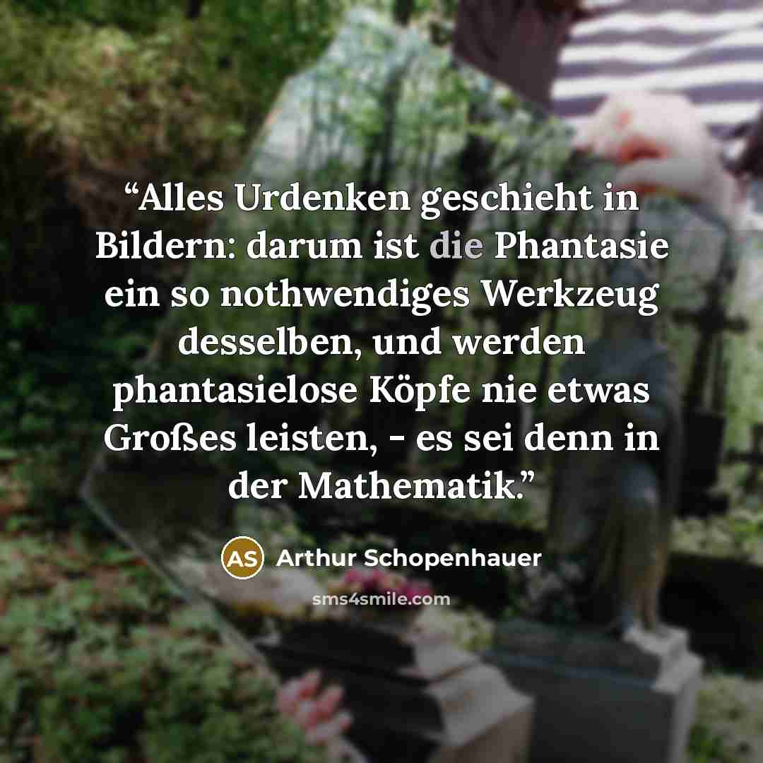“Alles Urdenken geschieht in Bildern: darum ist die Phantasie ein so nothwendiges Werkzeug desselben, und werden phantasielose Köpfe nie etwas Großes leisten, - es sei denn in der Mathematik.” quote by Arthur Schopenhauer