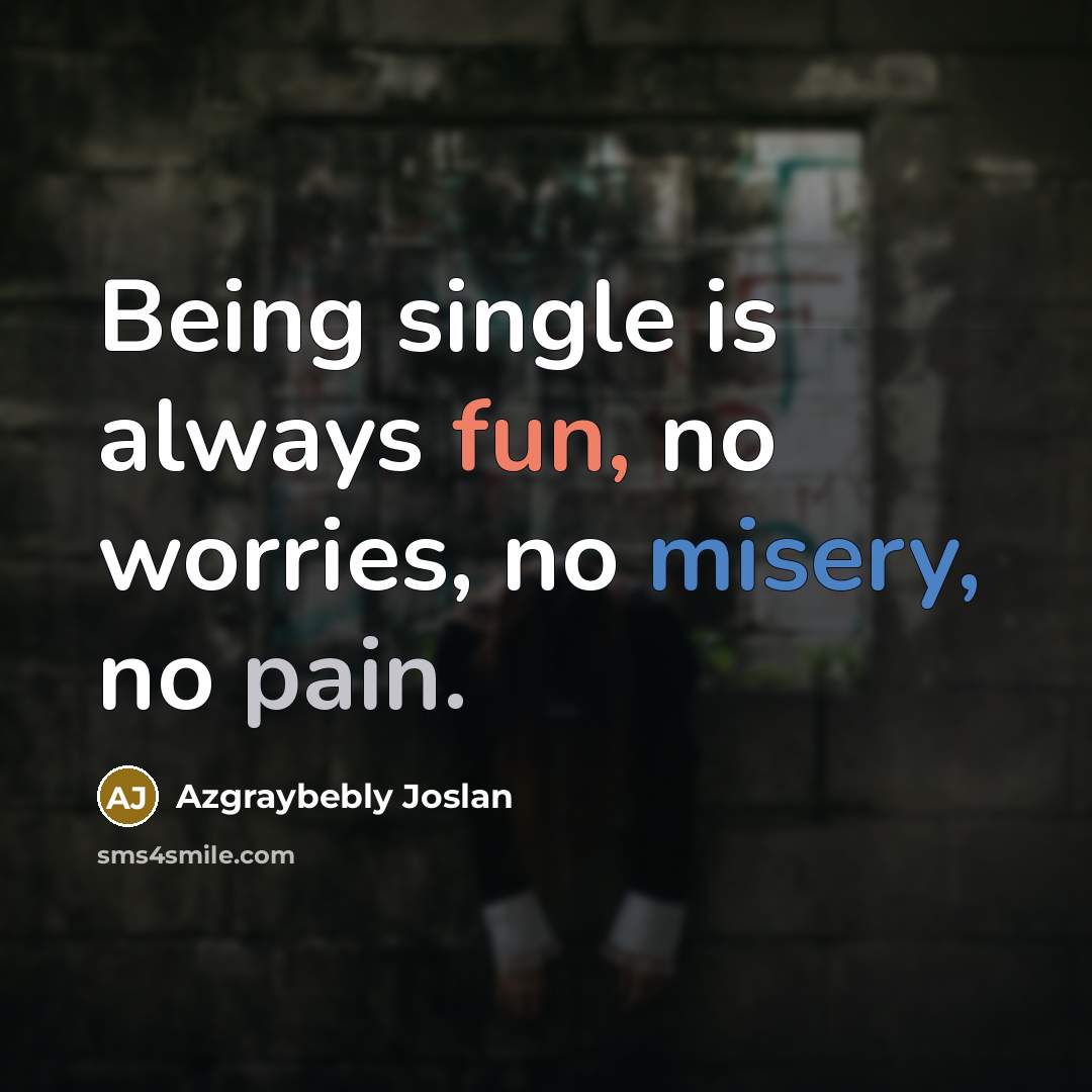 “Being single is always fun, no worries, no misery, no…” quote by Azgraybebly Joslan