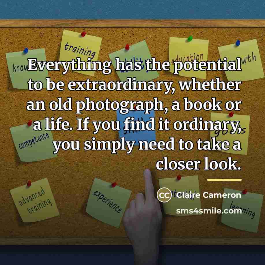 “Everything has the potential to be extraordinary, whether an old…” quote by Claire Cameron