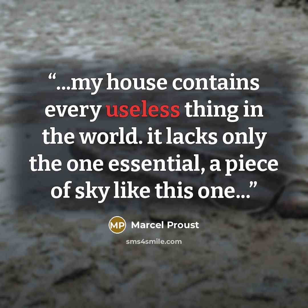“...my house contains every useless thing in the world. it lacks only the one essential, a piece of sky like this one...” quote by Marcel Proust