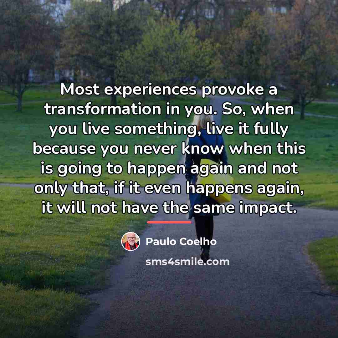 “Most experiences provoke a transformation in you. So, when you…” quote by Paulo Coelho