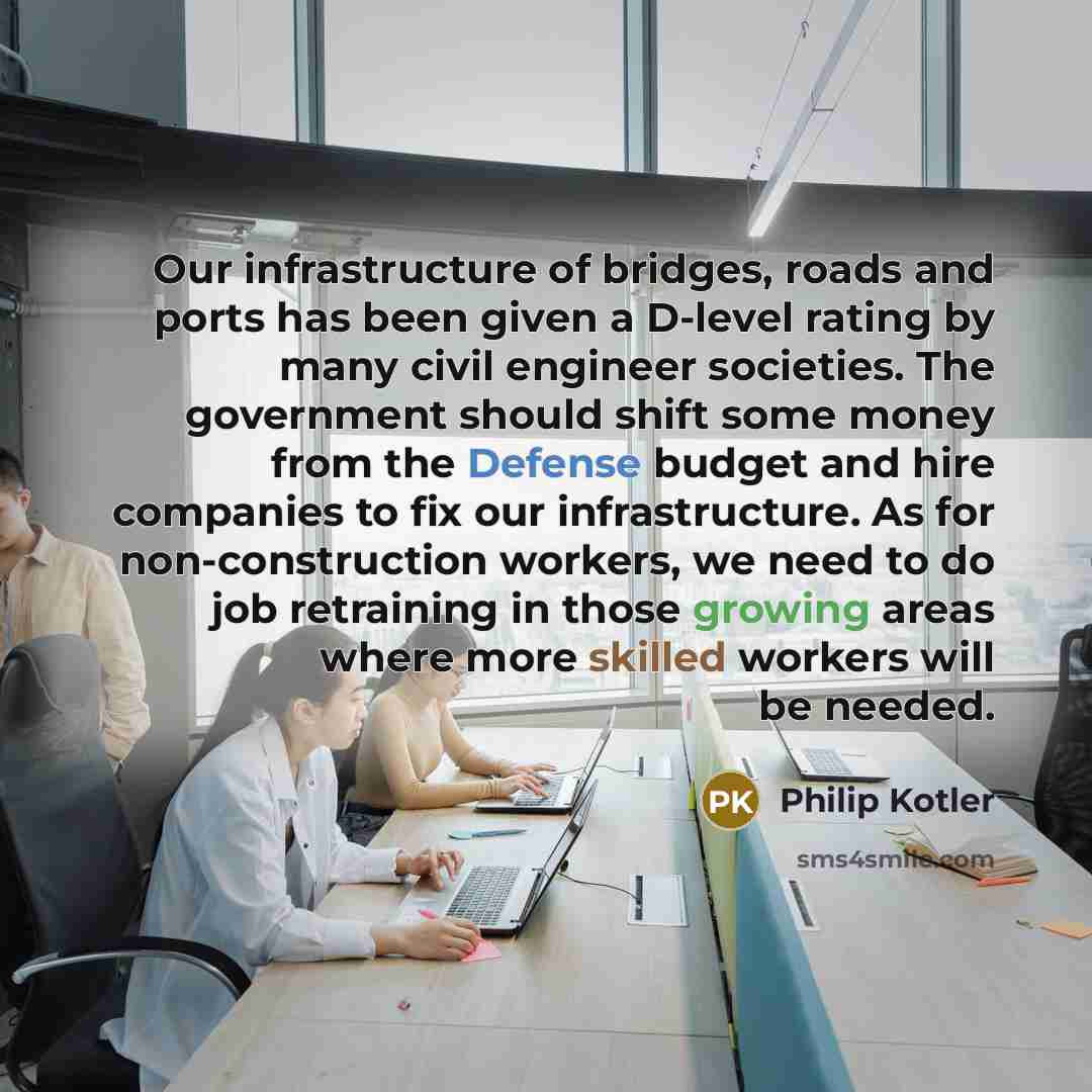 “Our infrastructure of bridges, roads and ports has been given…” quote by Philip Kotler