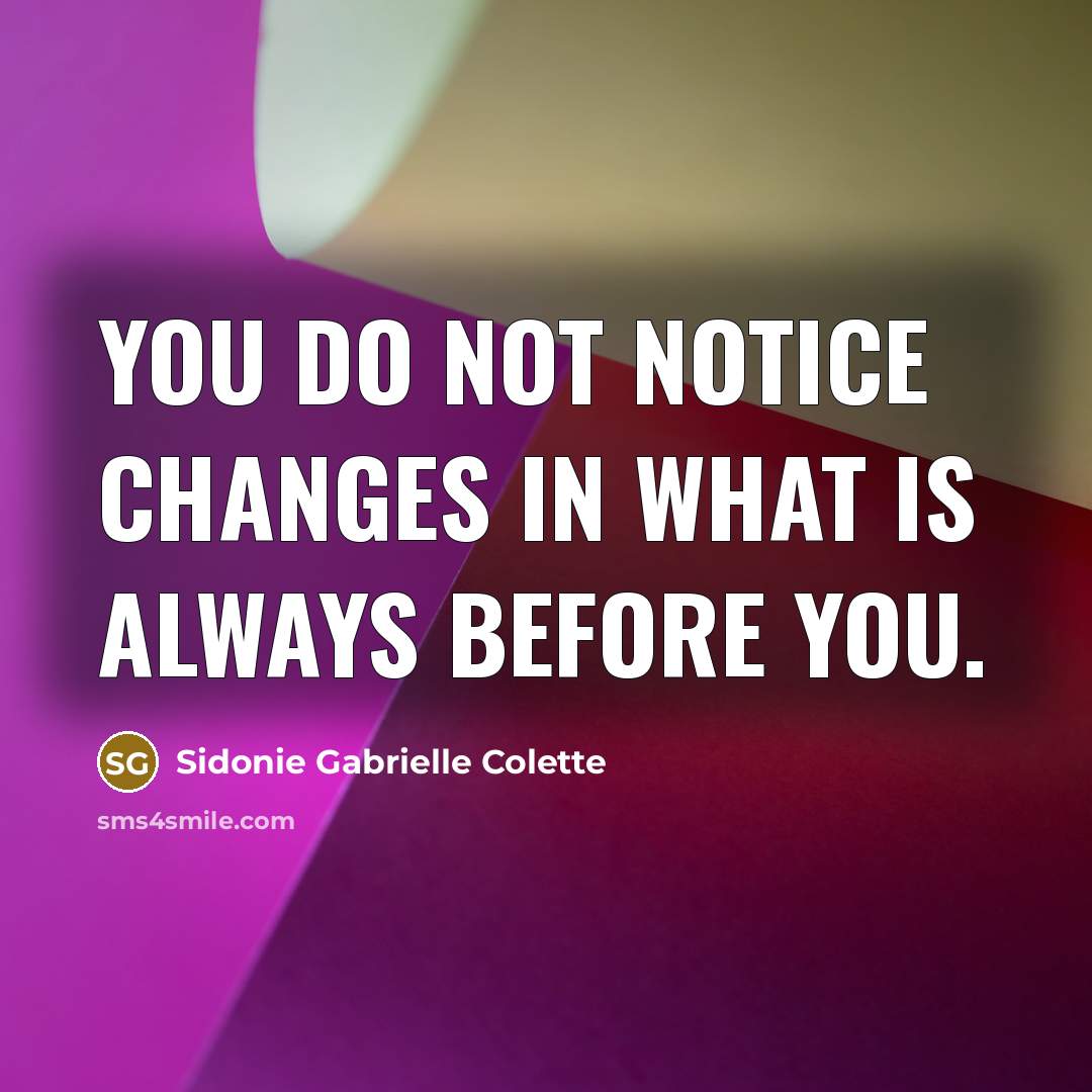 “You do not notice changes in what is always before…” quote by Sidonie Gabrielle Colette