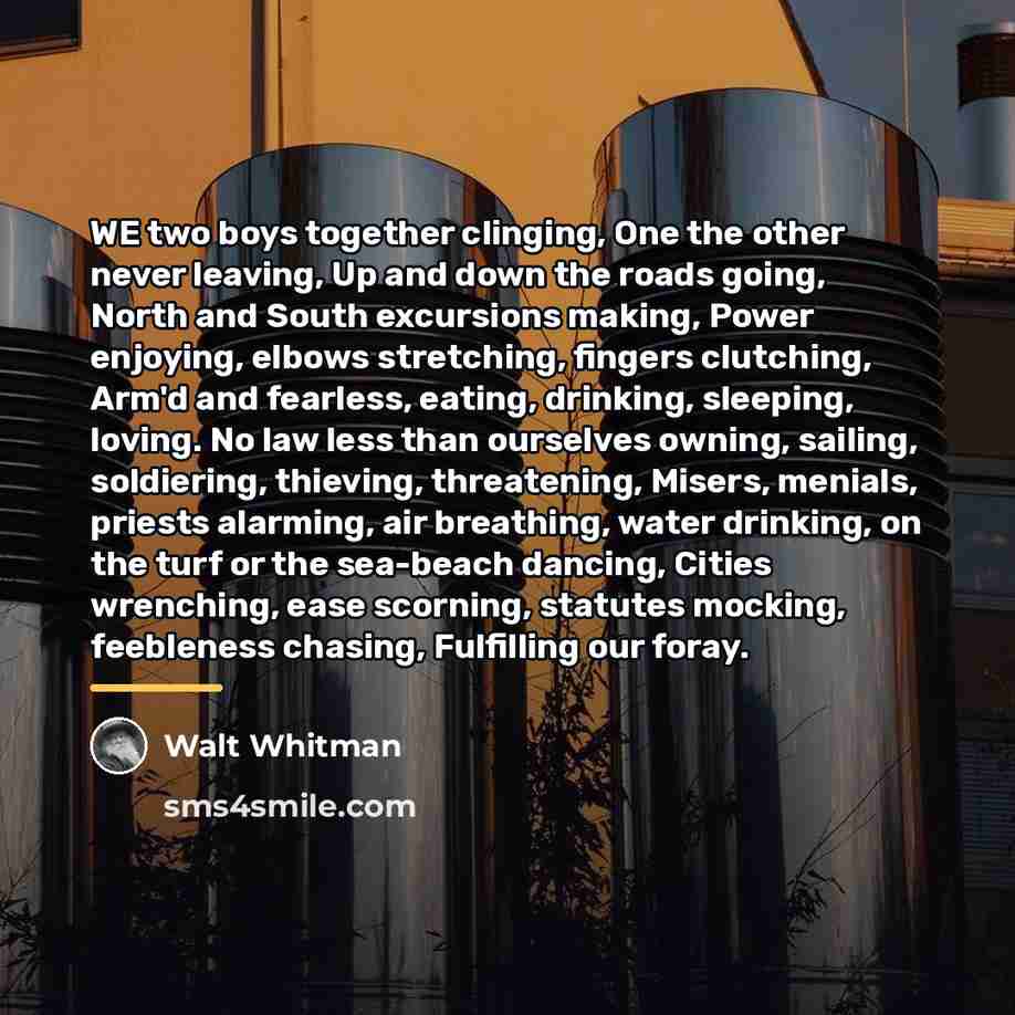 “WE two boys together clinging, One the other never leaving,…” quote by Walt Whitman