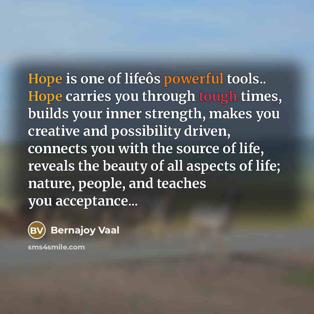 “Hope is one of lifeôs powerful tools.. Hope carries you…” quote by Bernajoy Vaal