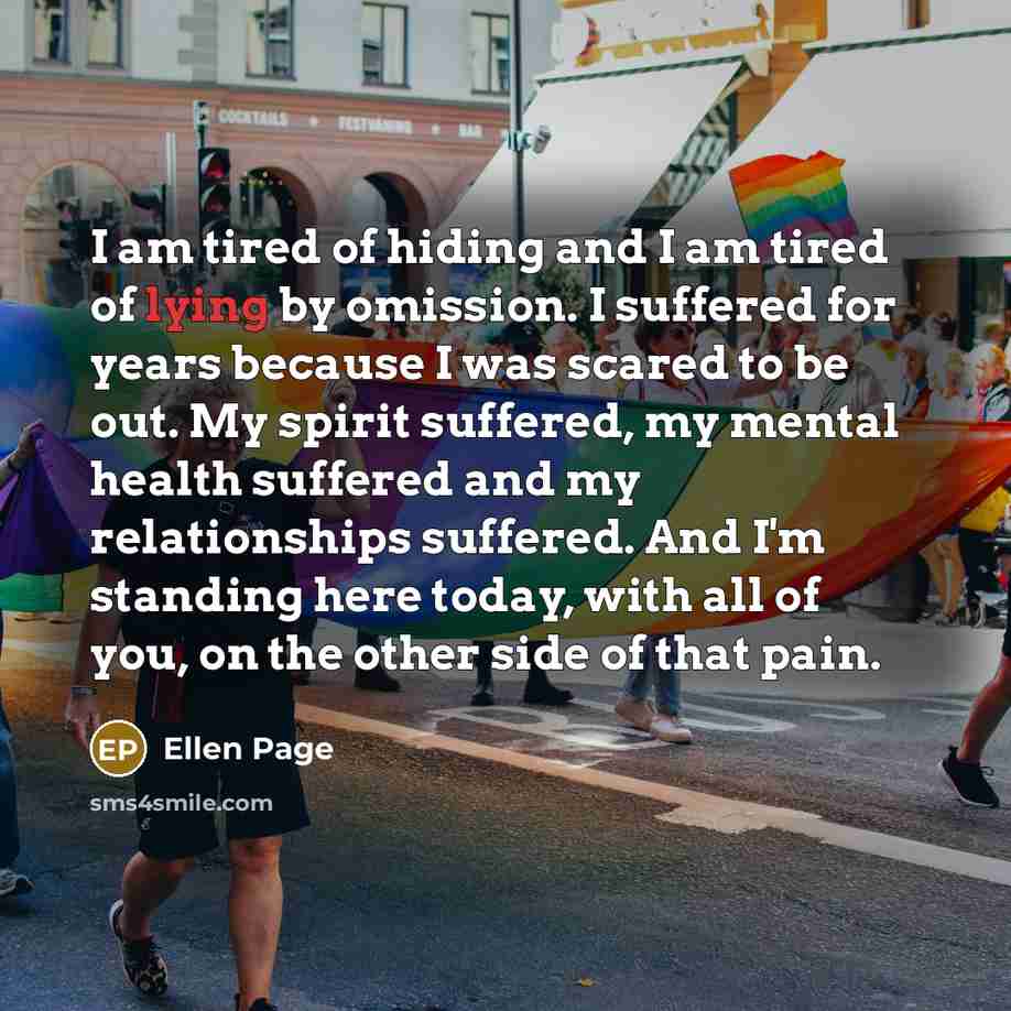“I am tired of hiding and I am tired of…” quote by Ellen Page