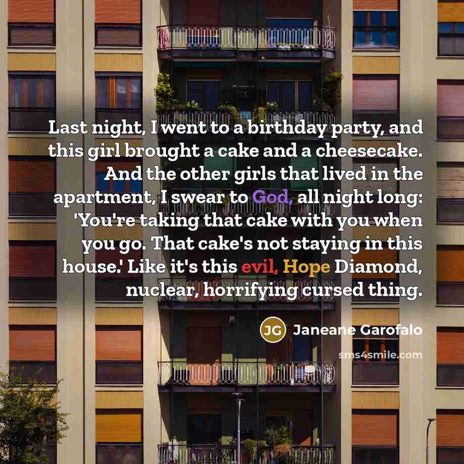 “Last night, I went to a birthday party, and this…” quote by Janeane Garofalo