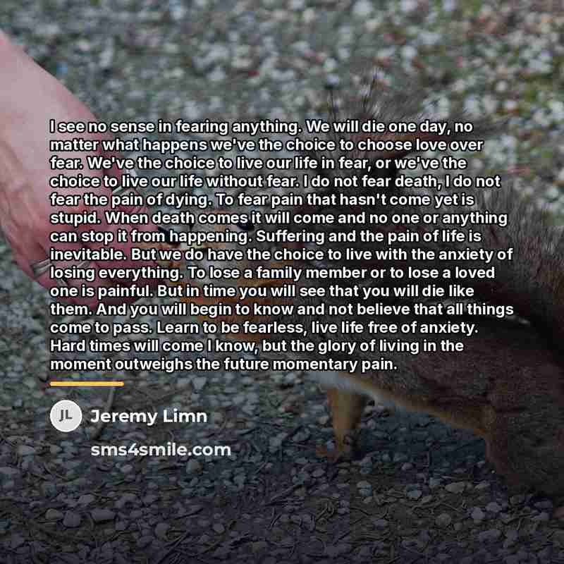 “I see no sense in fearing anything. We will die…” quote by Jeremy Limn