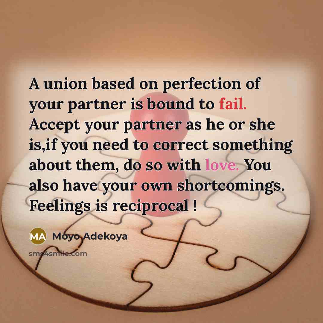 “A union based on perfection of your partner is bound…” quote by Moyo Adekoya