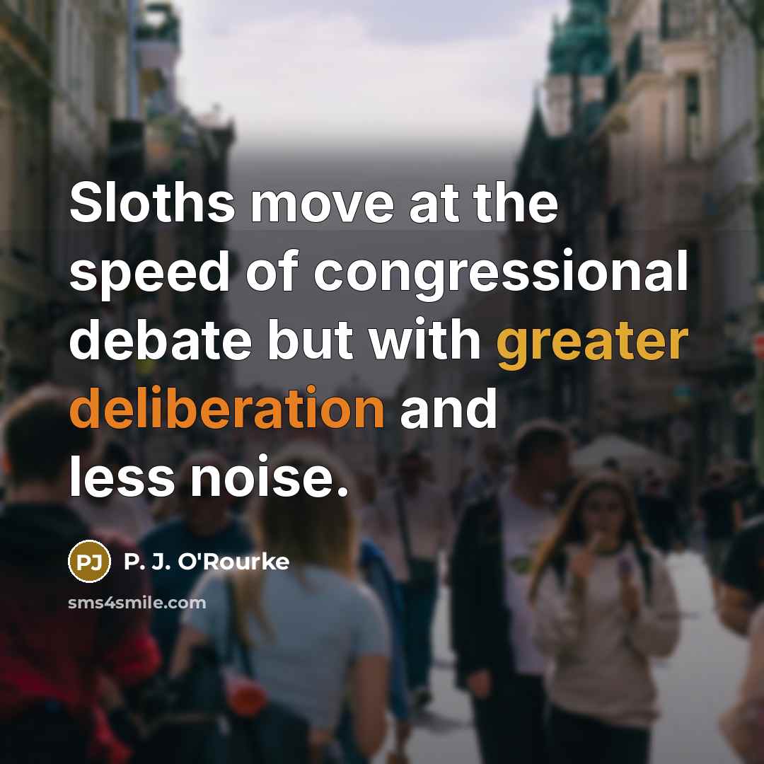“Sloths move at the speed of congressional debate but with greater deliberation and less noise.” quote by P. J. O'Rourke
