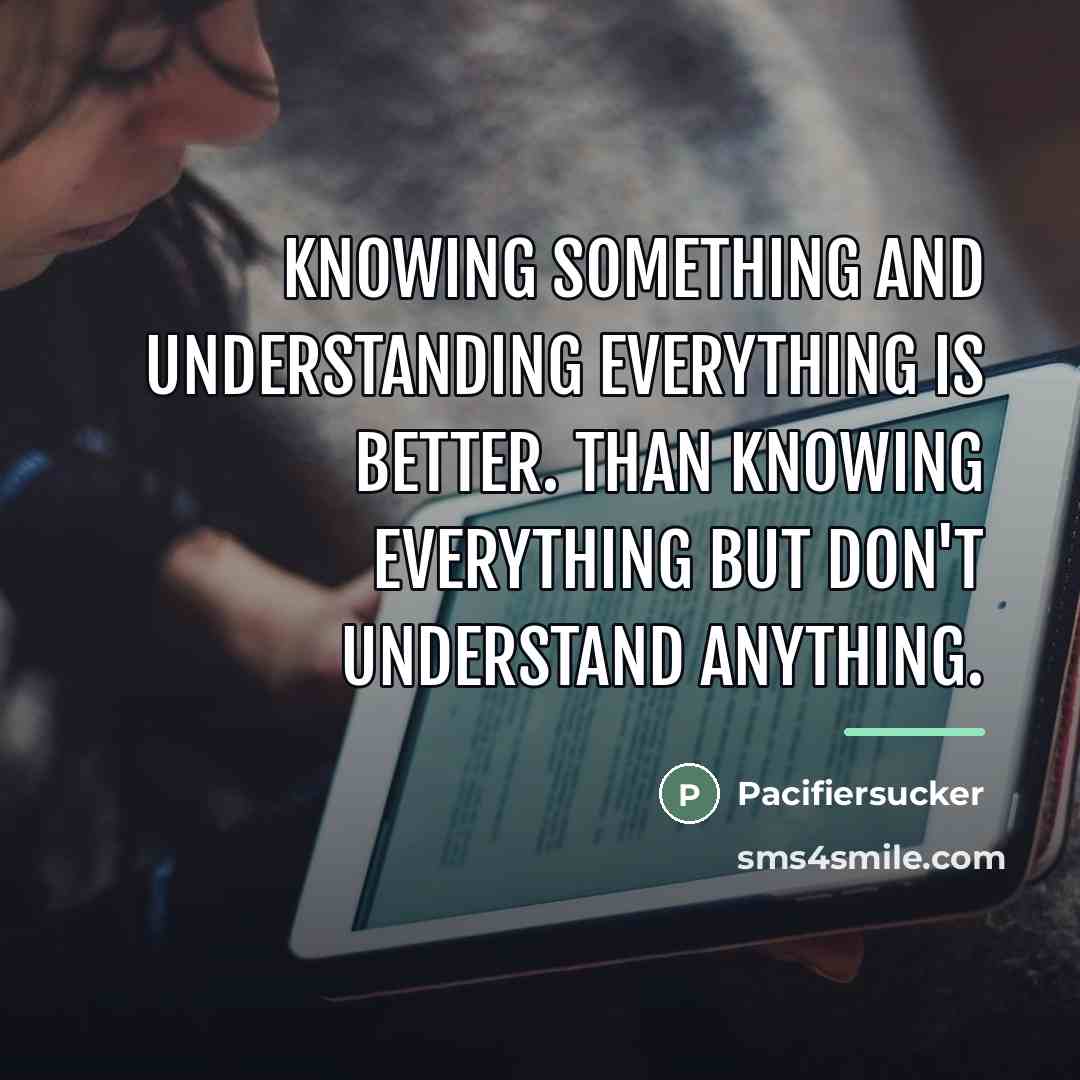 “Knowing something and understanding everything is better. Than knowing everything…” quote by Pacifiersucker