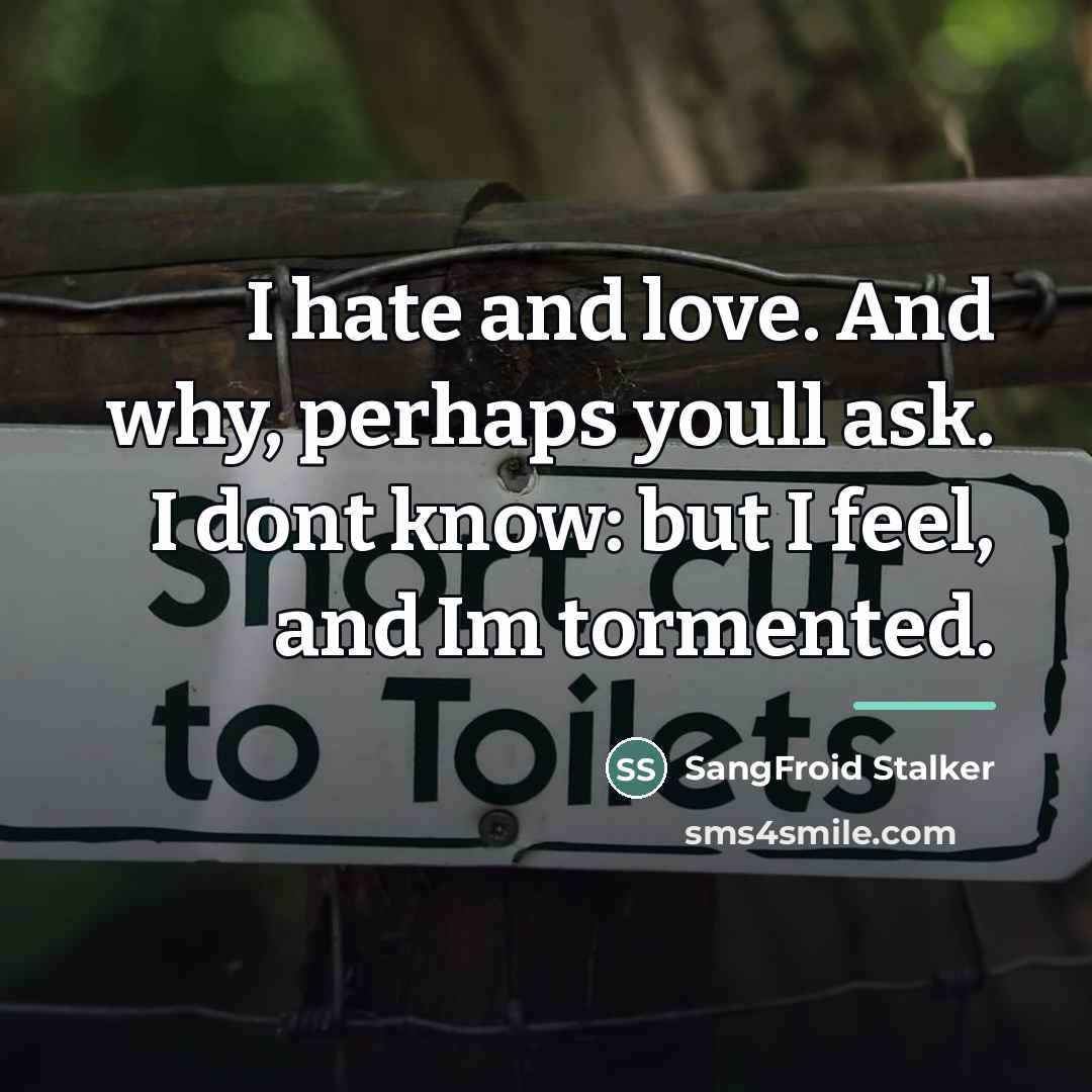 “I hate and love. And why, perhaps youll ask. I…” quote by SangFroid Stalker