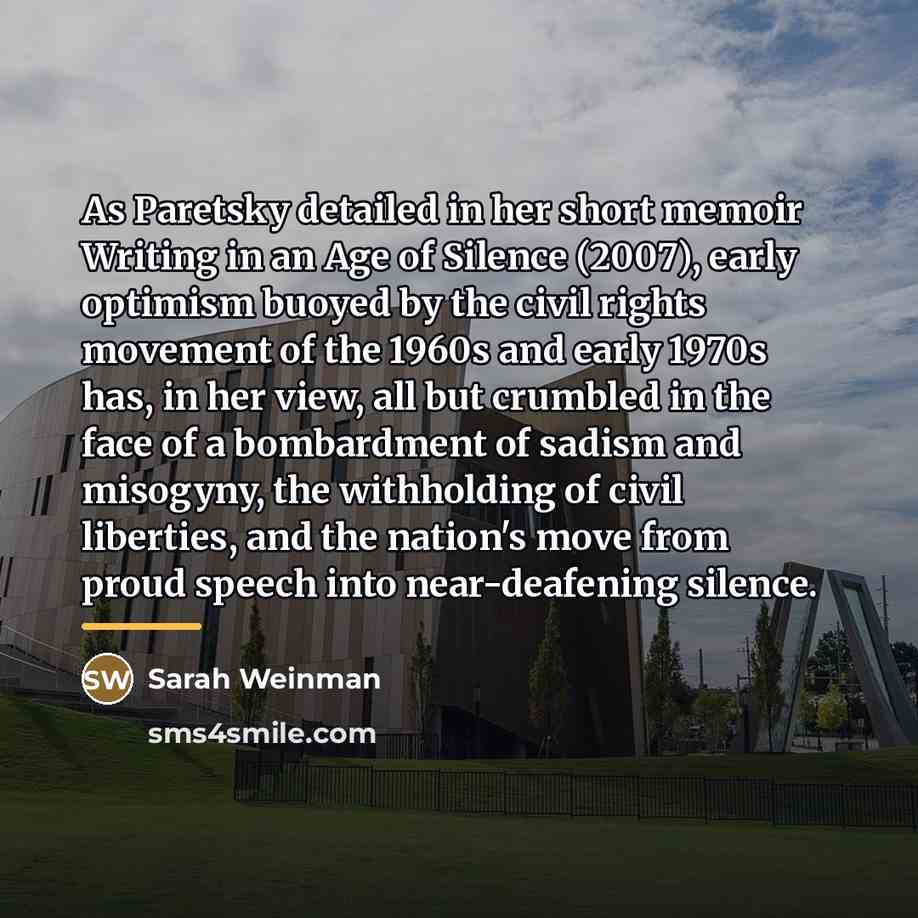 “As Paretsky detailed in her short memoir Writing in an…” quote by Sarah Weinman