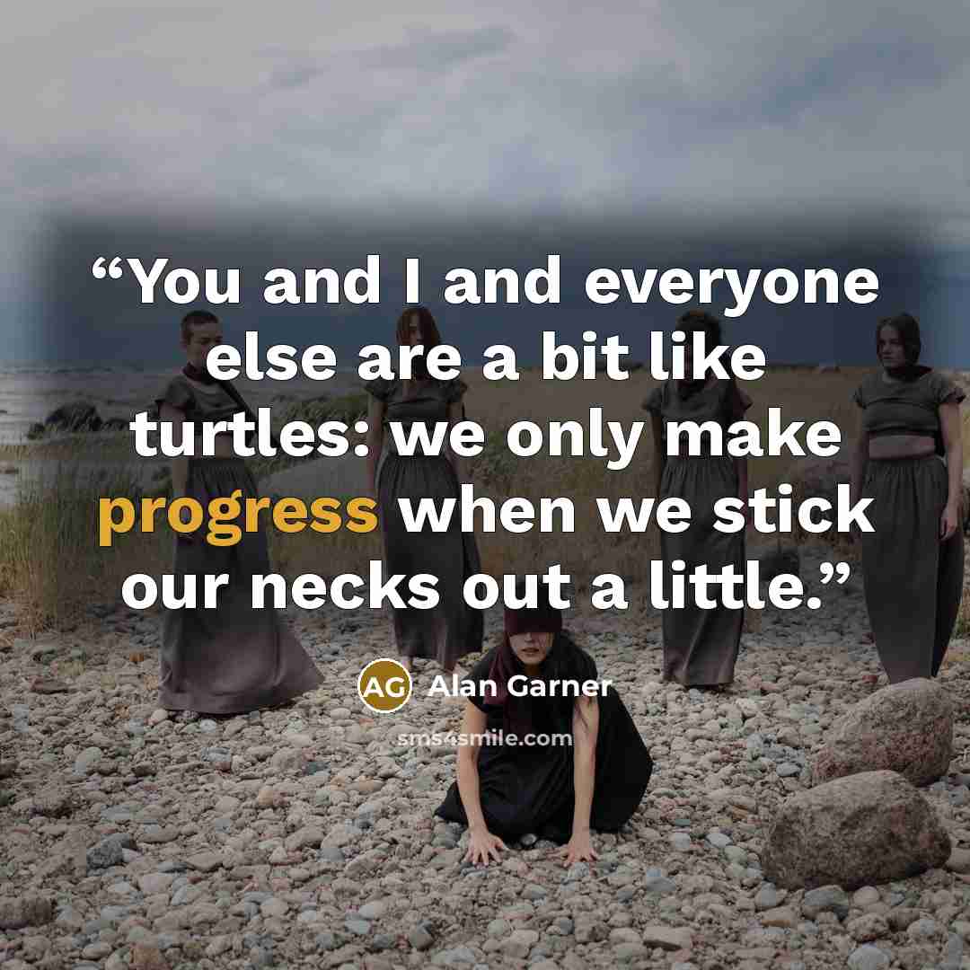 “You and I and everyone else are a bit like turtles: we only make progress when we stick our necks out a little.” quote by Alan Garner