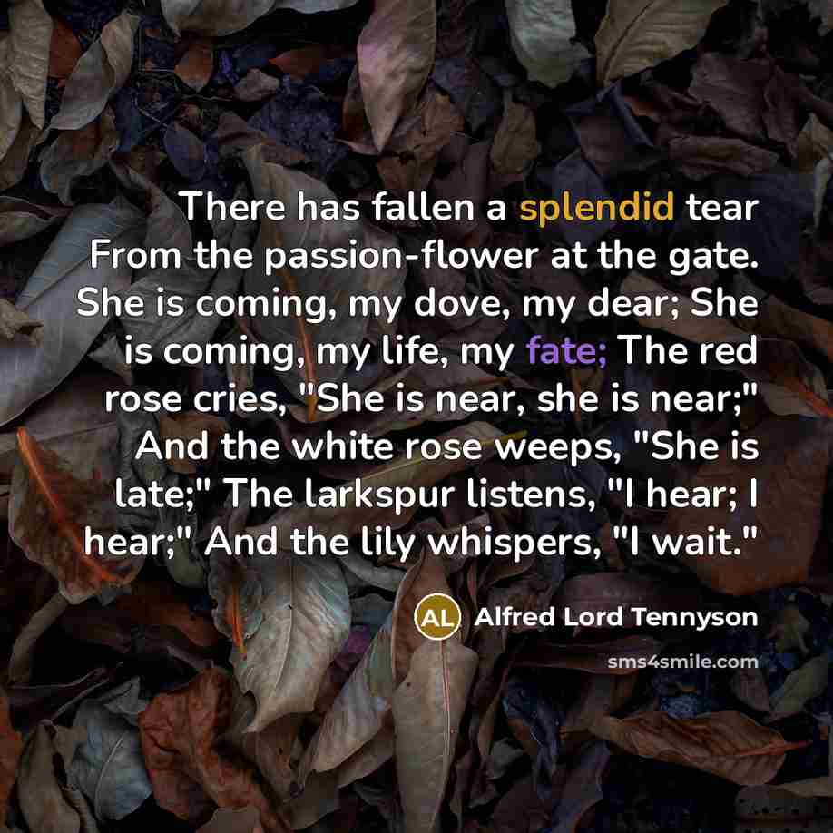 “There has fallen a splendid tear From the passion-flower at…” quote by Alfred Lord Tennyson