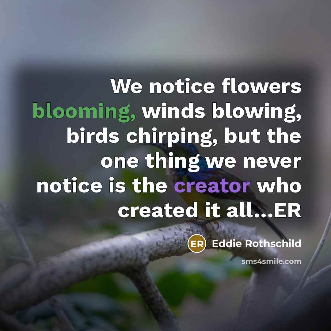 “We notice flowers blooming, winds blowing, birds chirping, but the one thing we never notice is the creator who created it all…ER” quote by Eddie Rothschild