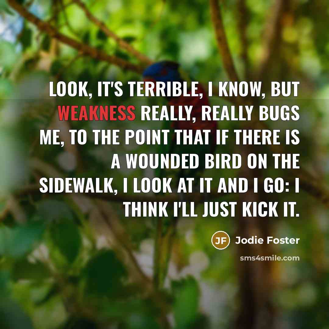 “Look, it's terrible, I know, but weakness really, really bugs…” quote by Jodie Foster
