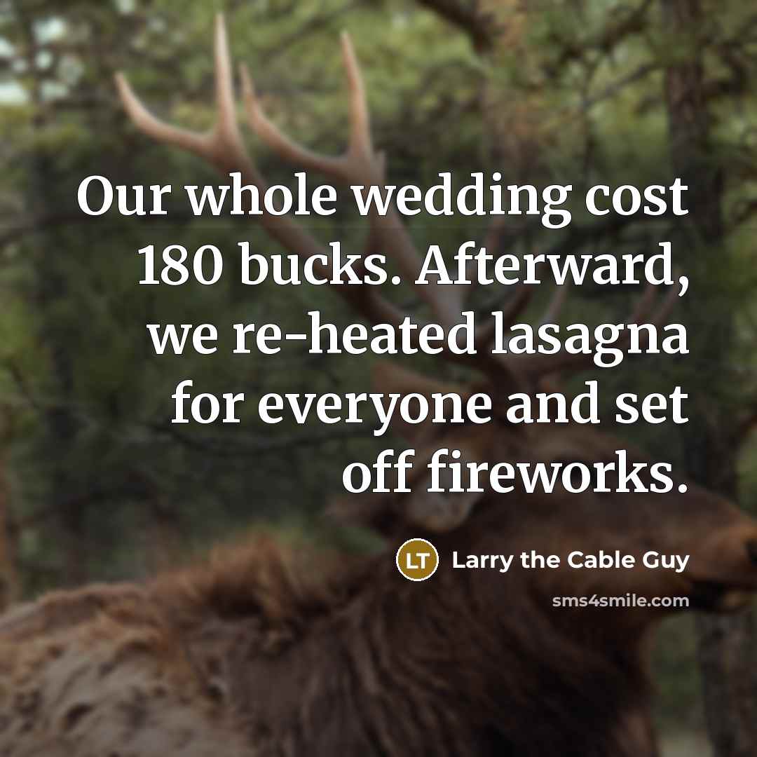 “Our whole wedding cost 180 bucks. Afterward, we re-heated lasagna…” quote by Larry the Cable Guy