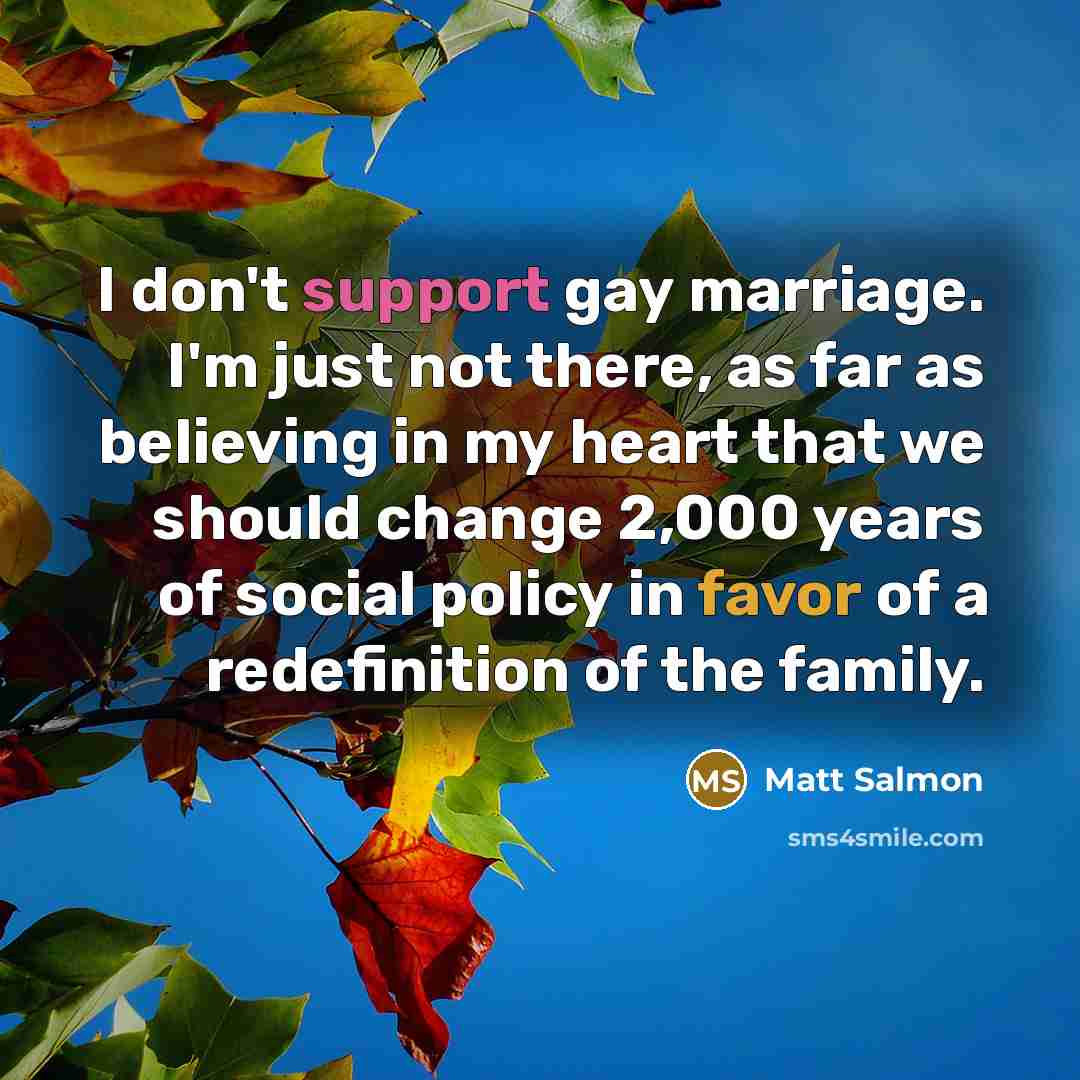 “I don't support gay marriage. I'm just not there, as…” quote by Matt Salmon