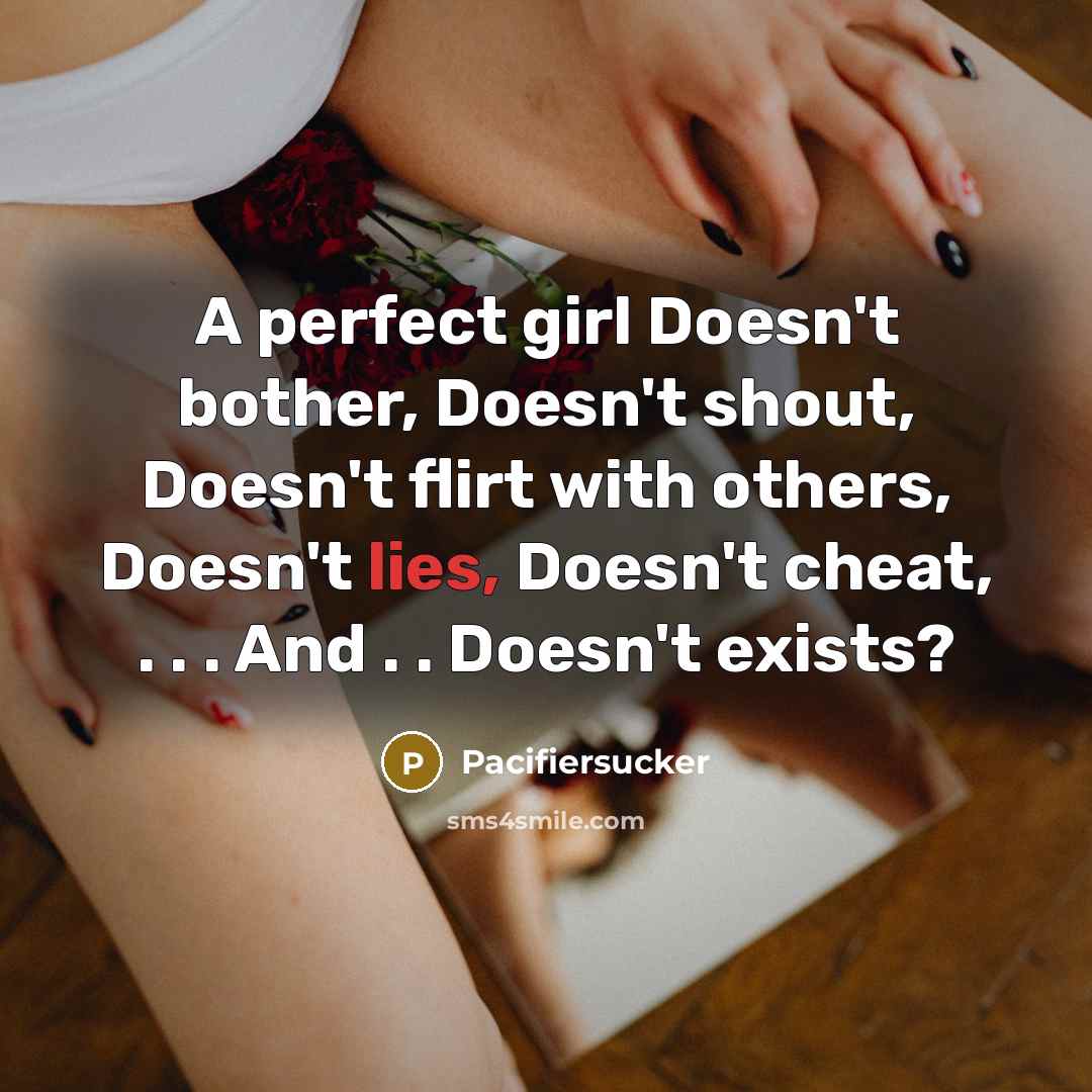 “A perfect girl Doesn't bother, Doesn't shout, Doesn't flirt with…” quote by Pacifiersucker