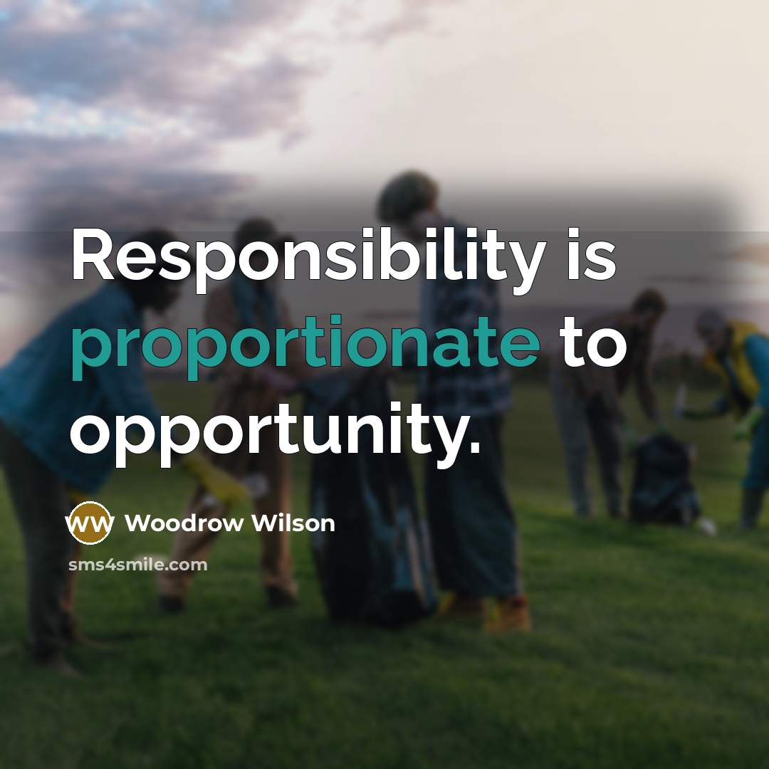 “Responsibility is proportionate to opportunity.…” quote by Woodrow Wilson