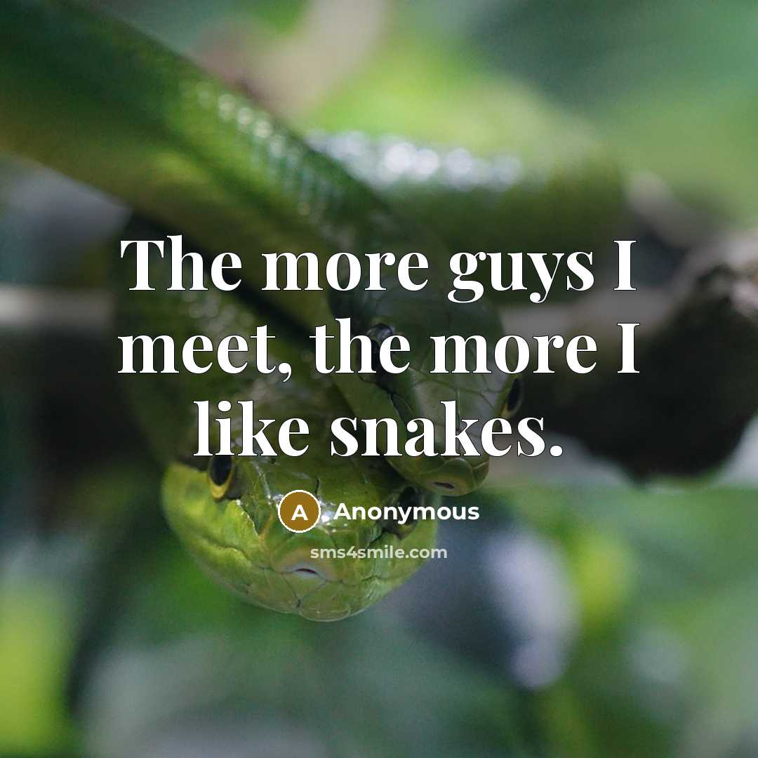 “The more guys I meet, the more I like snakes.…” quote by Anonymous