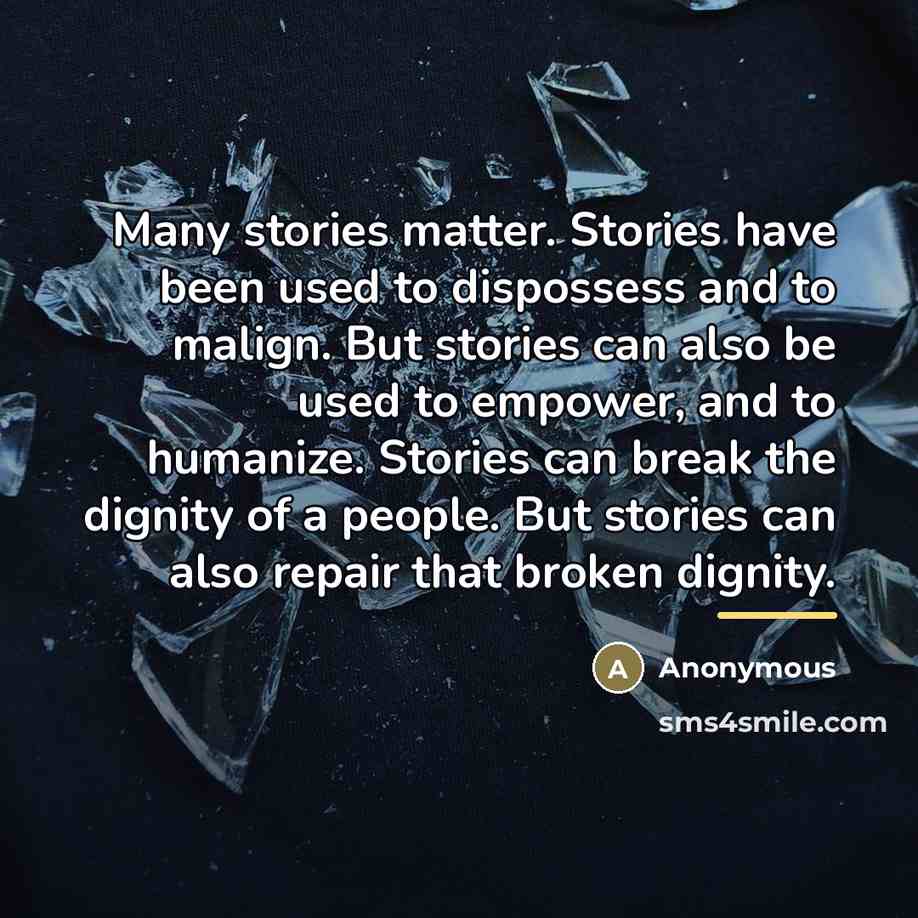 “Many stories matter. Stories have been used to dispossess and…” quote by Anonymous