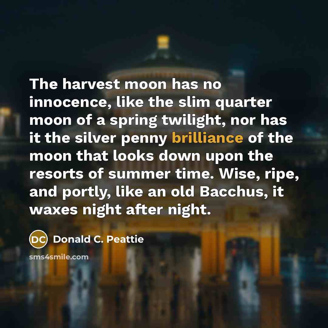 “The harvest moon has no innocence, like the slim quarter…” quote by Donald C. Peattie