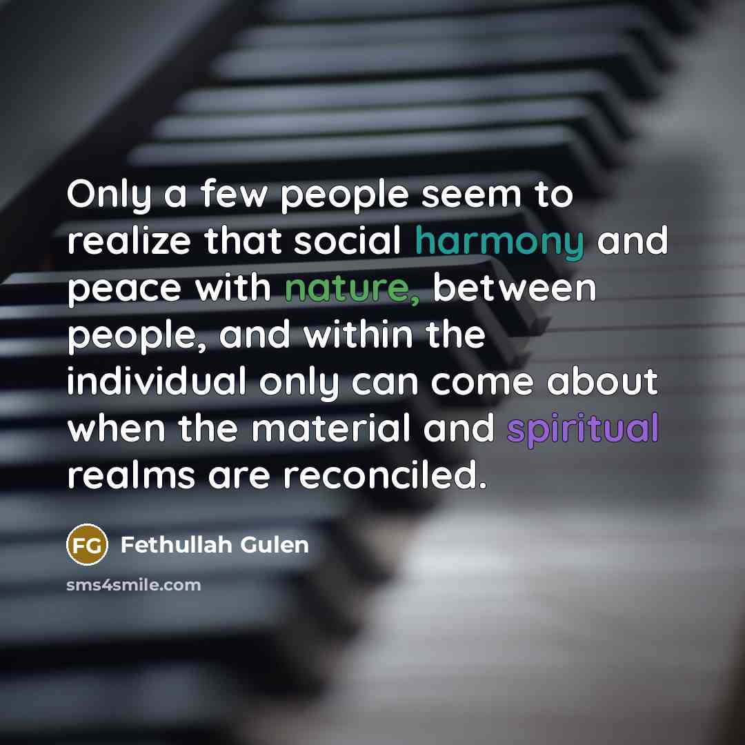 “Only a few people seem to realize that social harmony…” quote by Fethullah Gulen