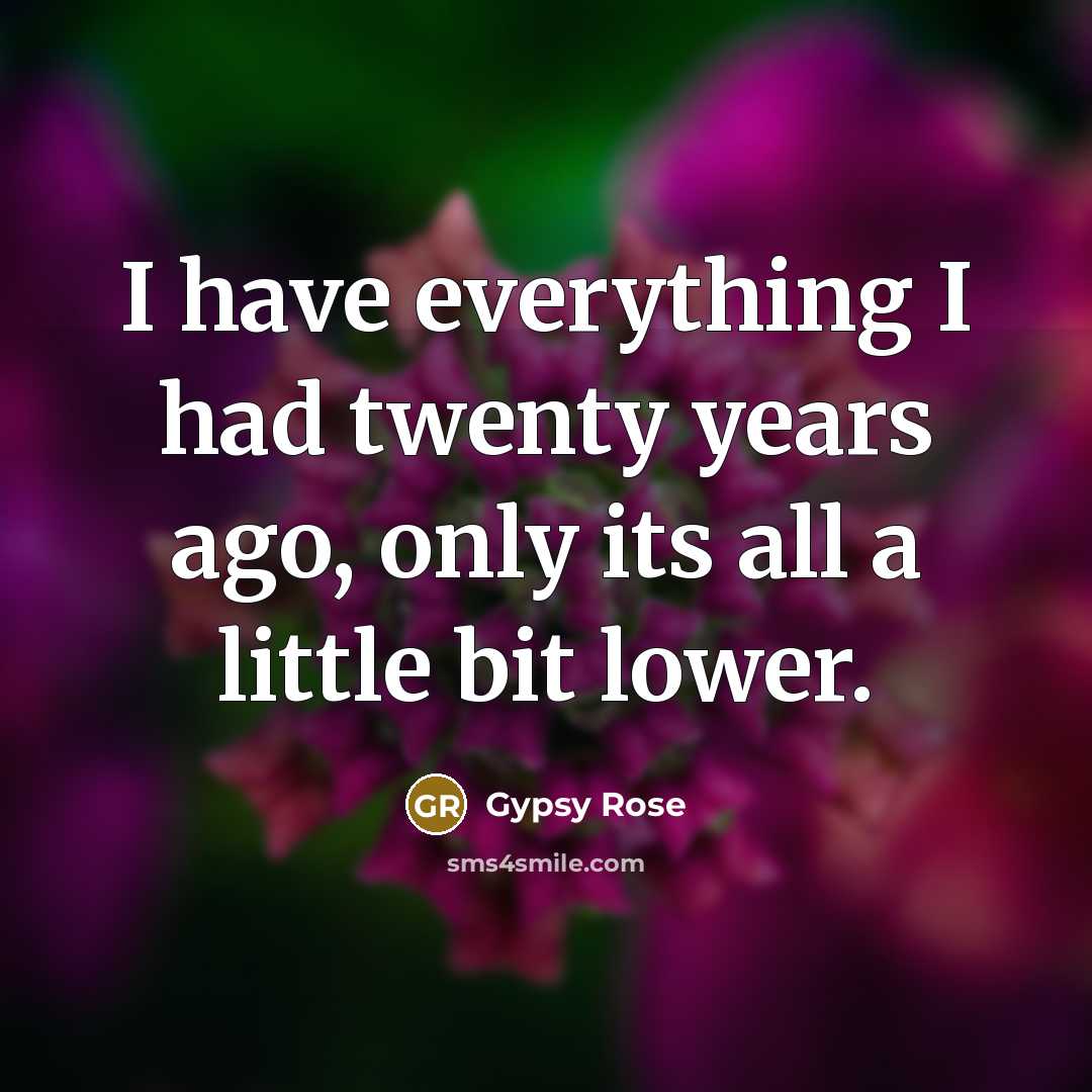 “I have everything I had twenty years ago, only its all a little bit lower.” quote by Gypsy Rose